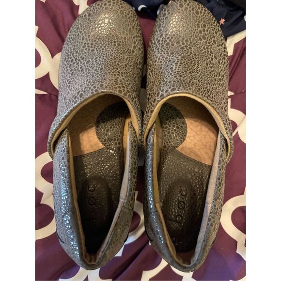 BOC Womens Grey Brown Born Peggy Pebbled Faux Leather Slip On Wedge Clog Size 8M - Picture 13 of 13